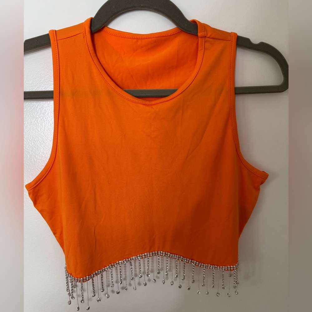 Orange Sleeveless Top with Silver Accents